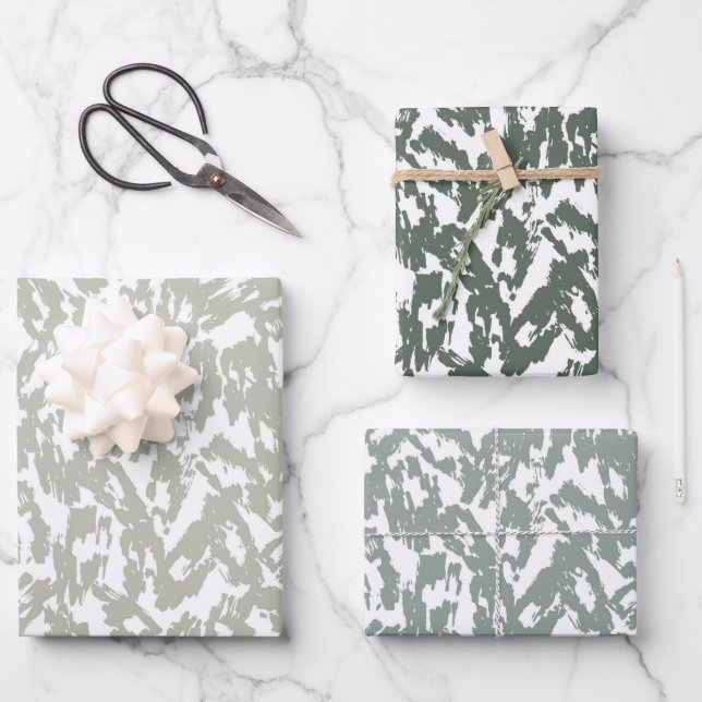 Modern Abstract Leopard Print Sage Green Set  Wrapping Paper Sheet (Front)