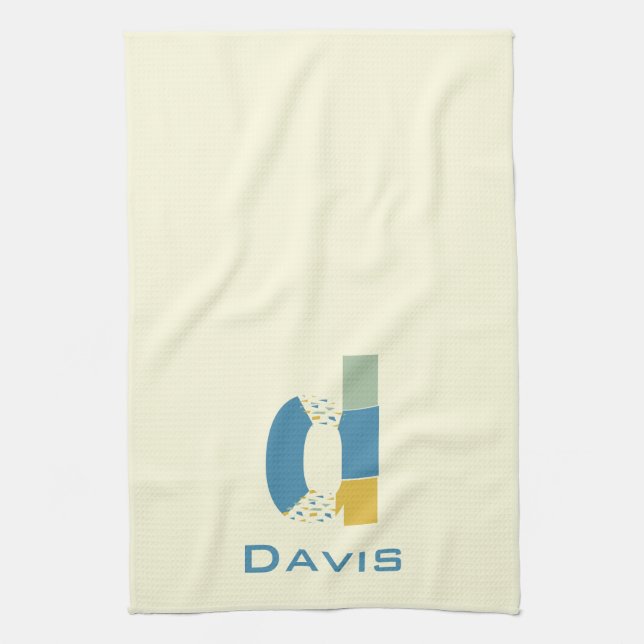 Modern Abstract Letter D Monogram Initial Tea Towel (Vertical)