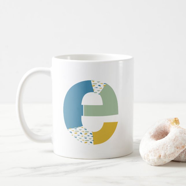 Modern Abstract Letter E Monogram Initial Coffee Mug (With Donut)