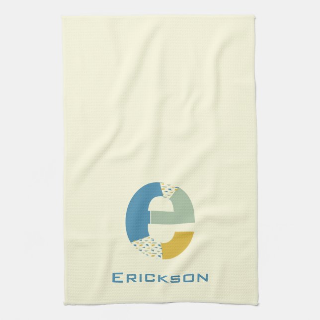 Modern Abstract Letter E Monogram Initial Tea Towel (Vertical)