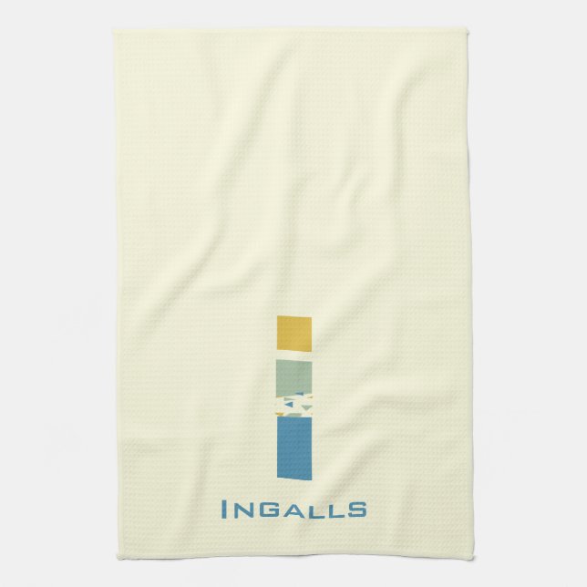 Modern Abstract Letter I Monogram Initial Tea Towel (Vertical)
