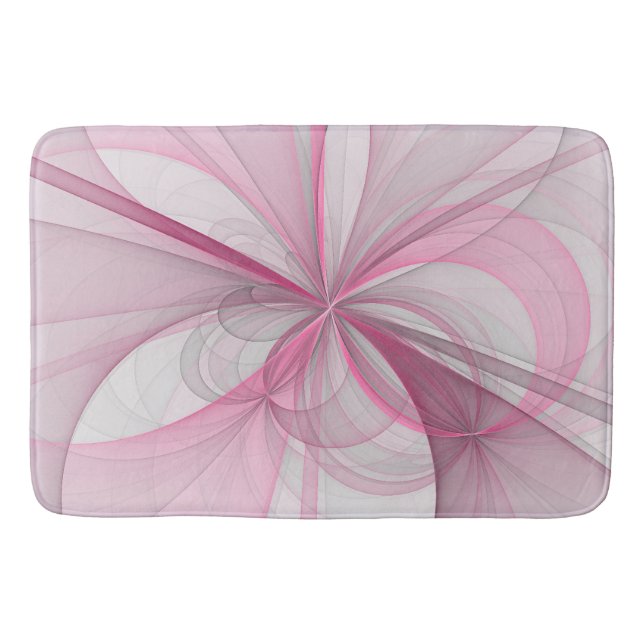 Modern Abstract Light Pink Grey Fractal Design Bath Mat (Front)