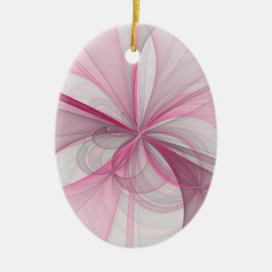Modern Abstract Light Pink Grey Fractal Design Ceramic Tree Decoration