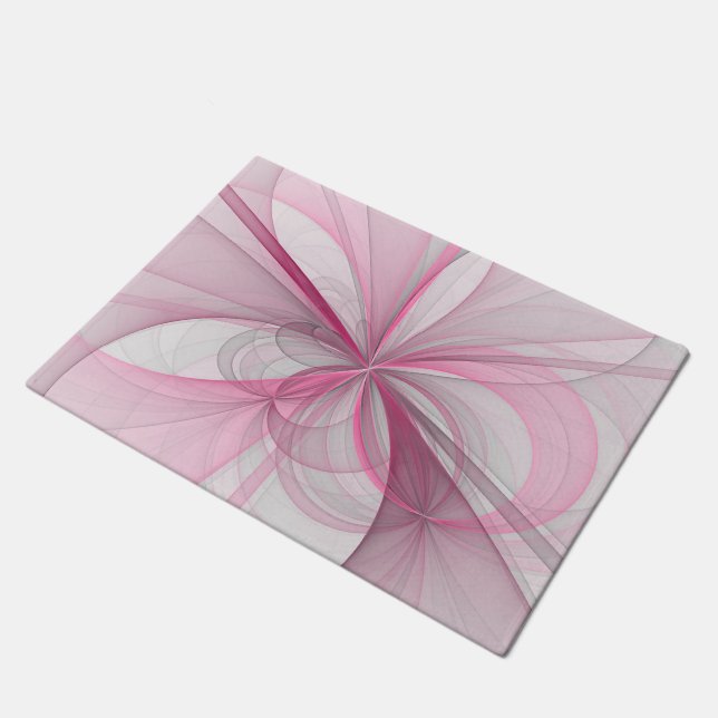 Modern Abstract Light Pink Grey Fractal Design Doormat (Angled)