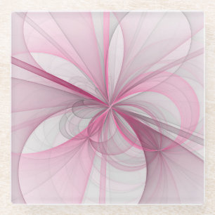 Modern Abstract Light Pink Grey Fractal Design Glass Coaster