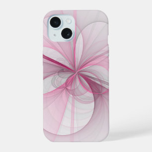 Modern Abstract Light Pink Grey Fractal Design iPhone 15 Case