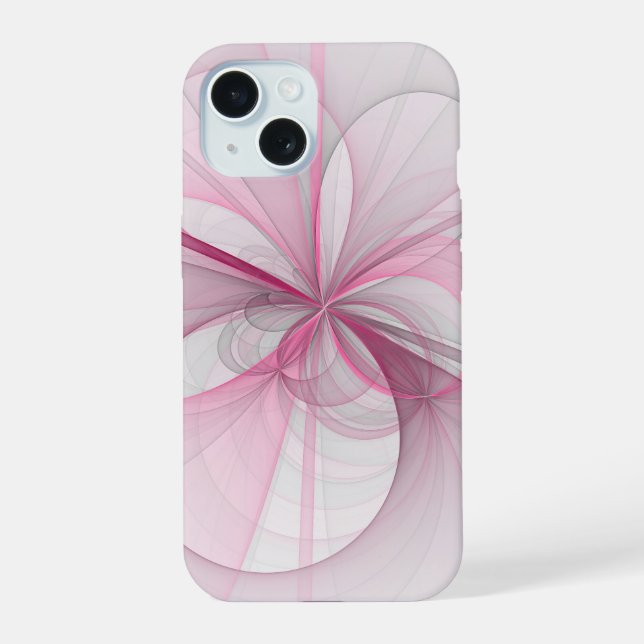 Modern Abstract Light Pink Grey Fractal Design iPhone 15 Case (Back)