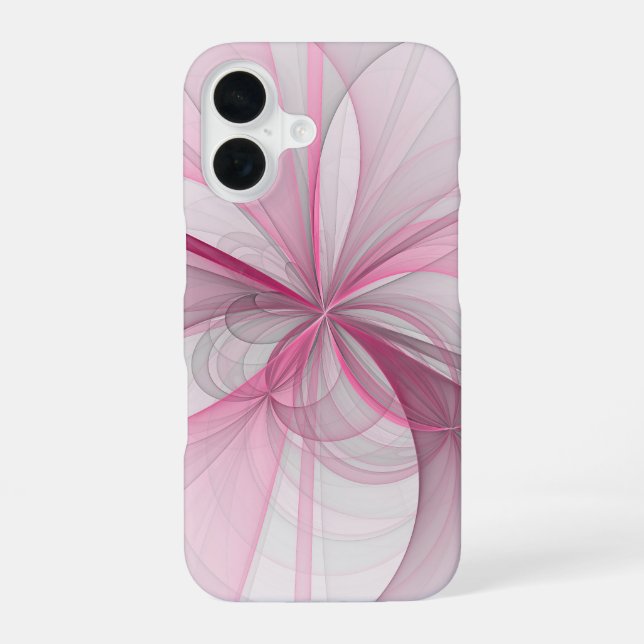 Modern Abstract Light Pink Grey Fractal Design iPhone 16 Case (Back)