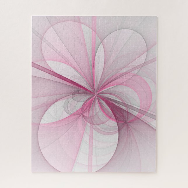 Modern Abstract Light Pink Grey Fractal Design Jigsaw Puzzle (Vertical)