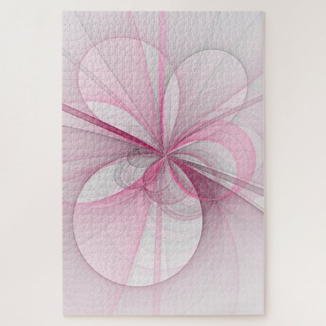 Modern Abstract Light Pink Grey Fractal Design Jigsaw Puzzle (Vertical)