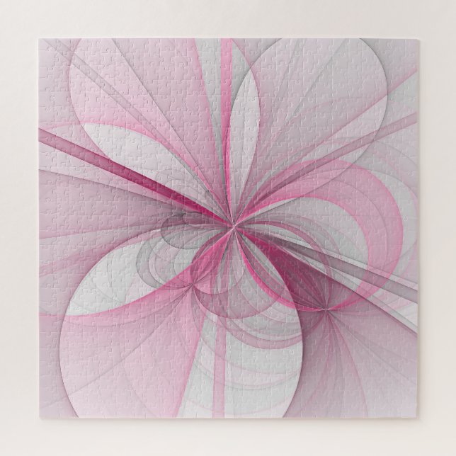 Modern Abstract Light Pink Grey Fractal Design Jigsaw Puzzle (Vertical)