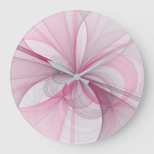 Modern Abstract Light Pink Grey Fractal Design Large Clock