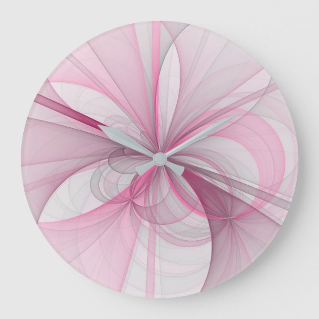 Modern Abstract Light Pink Grey Fractal Design Large Clock (Front)