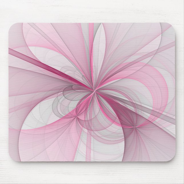 Modern Abstract Light Pink Grey Fractal Design Mouse Mat (Front)