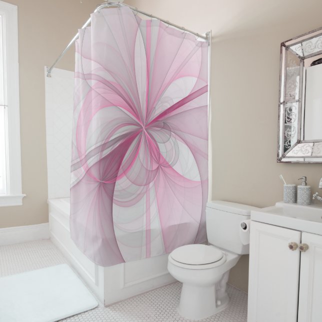 Modern Abstract Light Pink Grey Fractal Design Shower Curtain (In Situ)