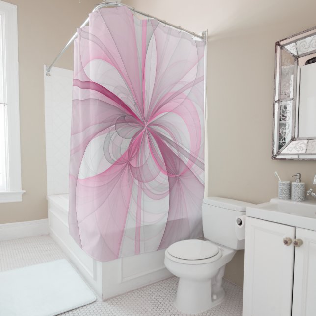 Modern Abstract Light Pink Grey Fractal Design Shower Curtain (In Situ)