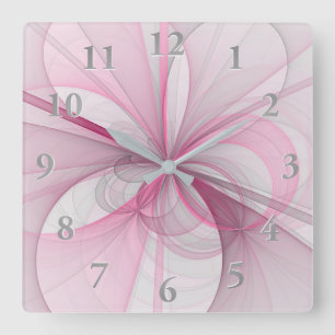 Modern Abstract Light Pink Grey Fractal Design Square Wall Clock