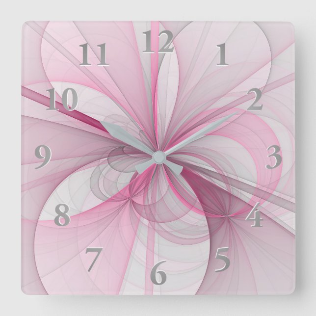 Modern Abstract Light Pink Grey Fractal Design Square Wall Clock (Front)