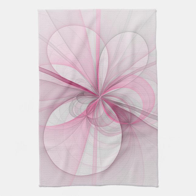 Modern Abstract Light Pink Grey Fractal Design Tea Towel (Vertical)