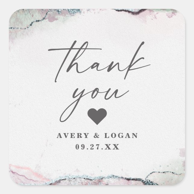 Modern Abstract Light Purple Wedding Thank You Square Sticker (Front)