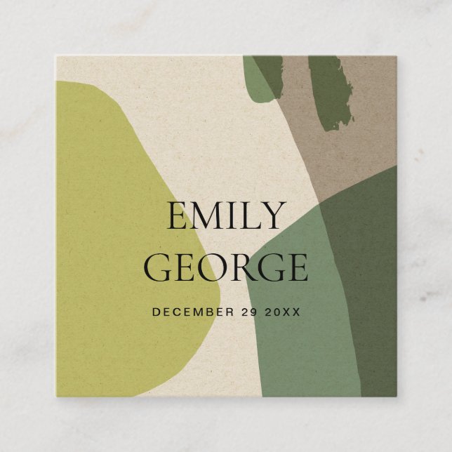 MODERN ABSTRACT LIME GREEN ART WEDDING WEBSITE SQUARE BUSINESS CARD (Front)