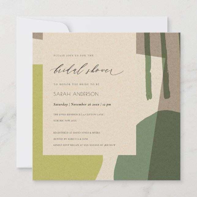 MODERN ABSTRACT LIME GREEN ARTISTIC BRIDAL SHOWER INVITATION (Front)