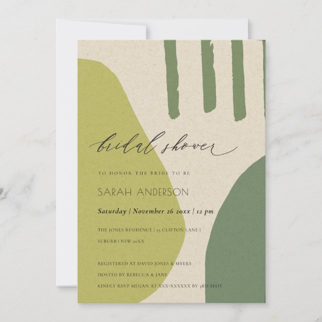 MODERN ABSTRACT LIME GREEN ARTISTIC BRIDAL SHOWER INVITATION (Front)