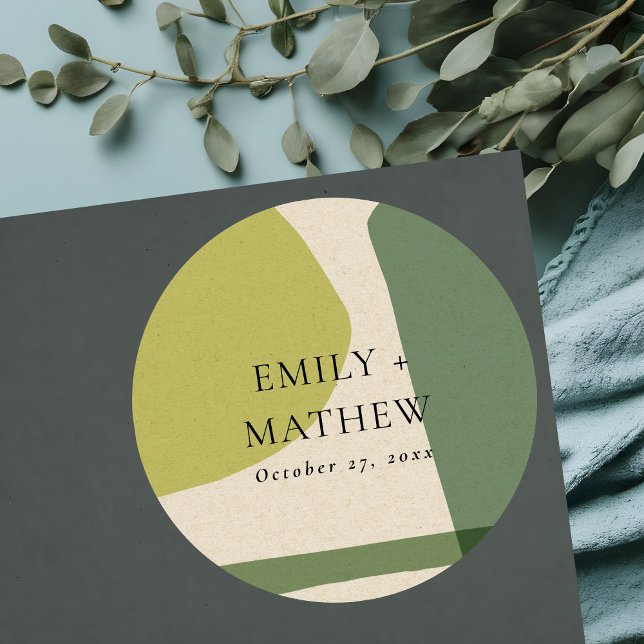 MODERN ABSTRACT LIME GREEN KRAFT ARTISTIC WEDDING CLASSIC ROUND STICKER (Creator Uploaded)