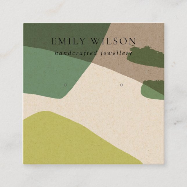 MODERN ABSTRACT LIME GREEN KRAFT EARRING DISPLAY SQUARE BUSINESS CARD (Front)