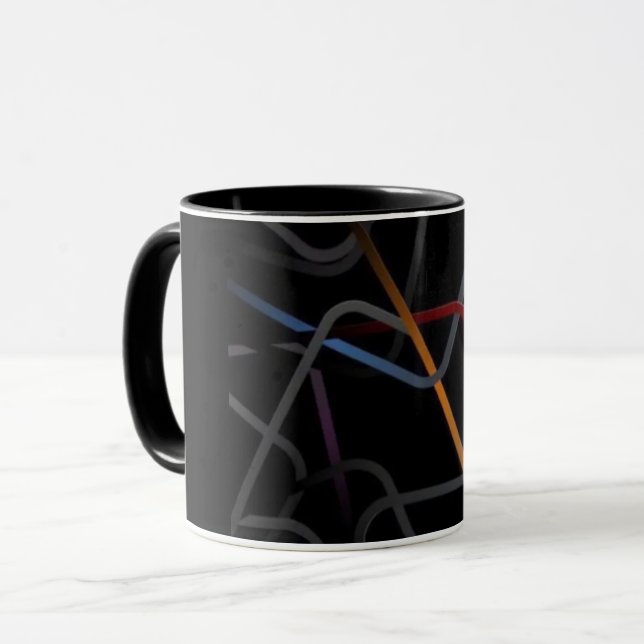Modern Abstract Line Art Black Mug | Minimalist Co (Front Left)
