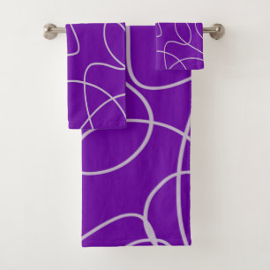 Modern Abstract Line Art in Purple Bath Towel Set
