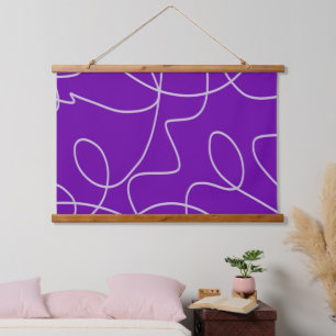 Modern Abstract Line Art in Purple Hanging Tapestry