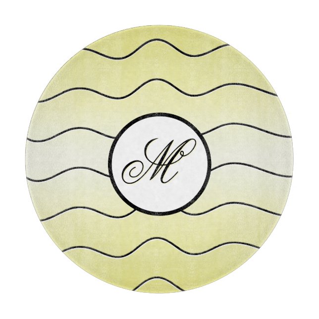 Modern Abstract Line Art Initial Butter Yellow Cutting Board (Front)
