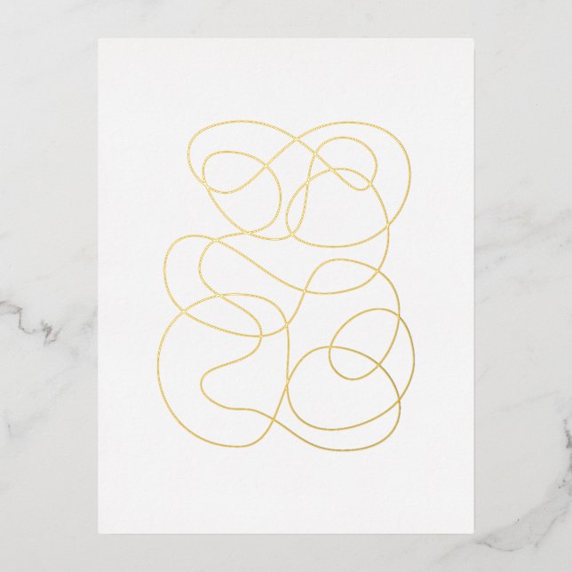 Modern Abstract Line Drawing Gold Foil Postcard (Front)