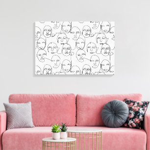 Modern Abstract Lines Faces Continuous Line Art Canvas Print