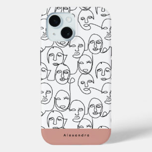 Modern Abstract Lines Faces Continuous Line Art iPhone 15 Case