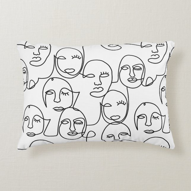 Modern Abstract Lines Faces Continuous Line Art Decorative Cushion (Front)