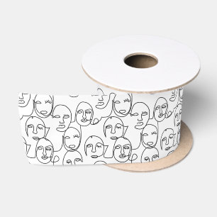 Modern Abstract Lines Faces Continuous Line Art Satin Ribbon