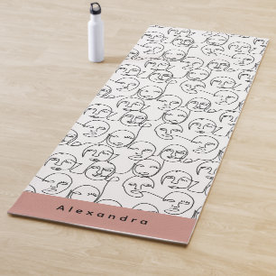Modern Abstract Lines Faces Continuous Line Art Yoga Mat