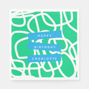 Modern Abstract Lines Green Cute Birthday Custom Napkin