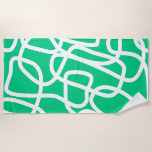 Modern Abstract Lines Green White Cute Whimsical Beach Towel