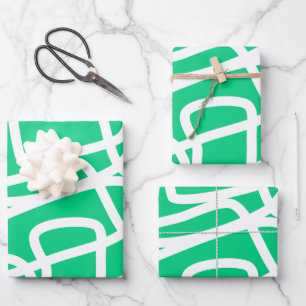 Modern Abstract Lines Green White Cute Whimsical Wrapping Paper Sheet