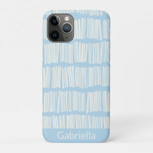 Modern Abstract Lines Pattern in Blue Personalised iPhone 11 Pro Case
