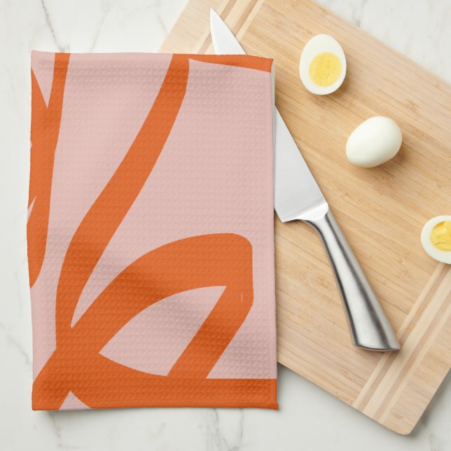 Modern Abstract Lines Peach And Burnt Orange Tea Towel (Quarter Fold)