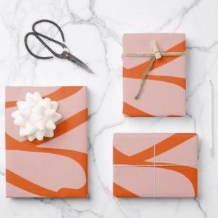 Modern Abstract Lines Peach And Burnt Orange Wrapping Paper Sheet