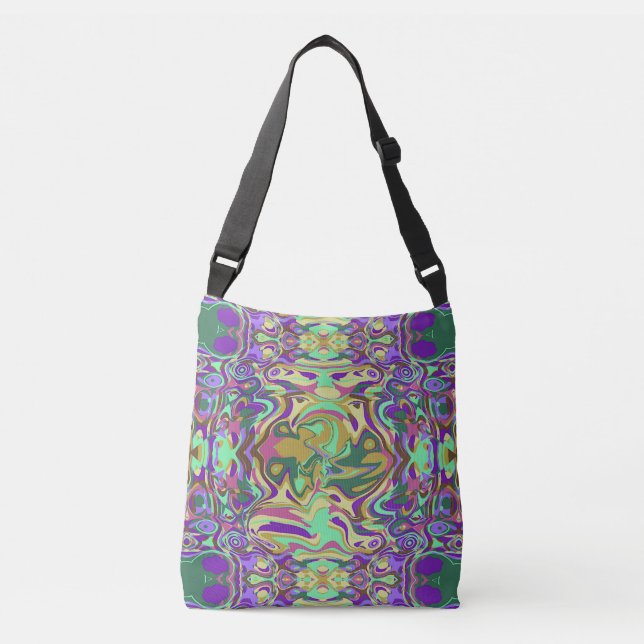 Modern Abstract Liquid Art Brown and Green Crossbody Bag (Front)