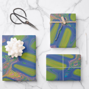 Modern Abstract Liquid Pour Art Blue Green Wrapping Paper Sheet