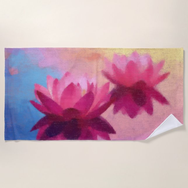 Modern Abstract Lotus Flowers Beach Towel (Front)
