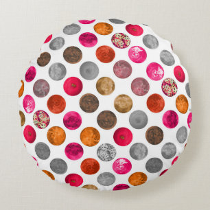 Modern Abstract Magenta Orange Geo Spheres  Round Cushion