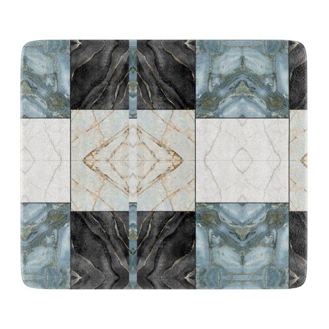 Modern Abstract Marble Agate Geometric Block Cutting Board (Front)